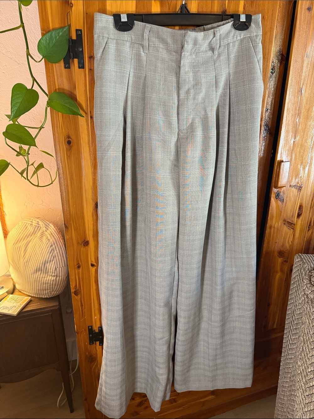 Maeve / Anthropologie Gray Plaid Dress Pants - Classic Wide Leg